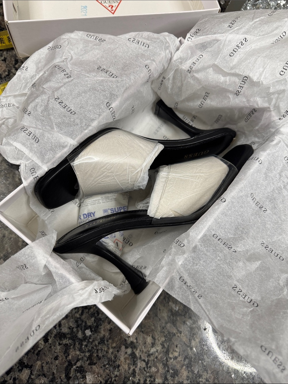 GUESS Hambree Black Heeled Mule with Clear PVC Strap NEW 6.5 - Picture 14 of 14